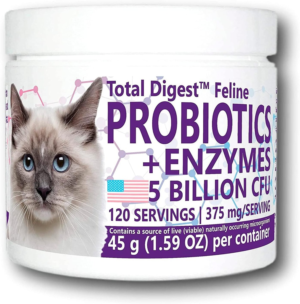 总文摘TM Feline Probiotics and Enzymes,全自然消化系统 猫的饮食补充公式(120种服务)
