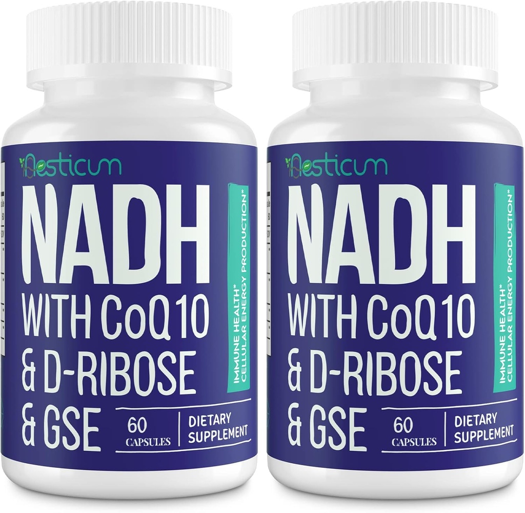 NADH 50mg + CoQ10 200mg + D-Ribose 150mg 补充,促进NAD+ 免疫系统、细胞能量、焦点、减少的尼古丁二核苷酸120