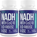 NADH 50mg + CoQ10 200mg + D-Ribose 150mg 补充,促进NAD+ 免疫系统、细胞能量、焦点、减少的尼古丁二核苷酸120