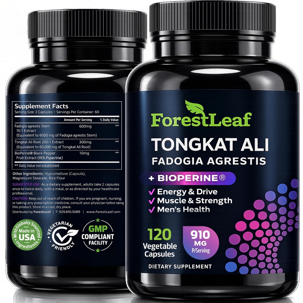 Tongkat Ali和Fadogia Agrestis for Men Supplement w/BioPerine - Tonkat-Ali Max 力量 200:1 摘录 - Long Jack Tongkat-ali for Men - 肌肉生长,性能和能量 - 120 粉末卡普尔