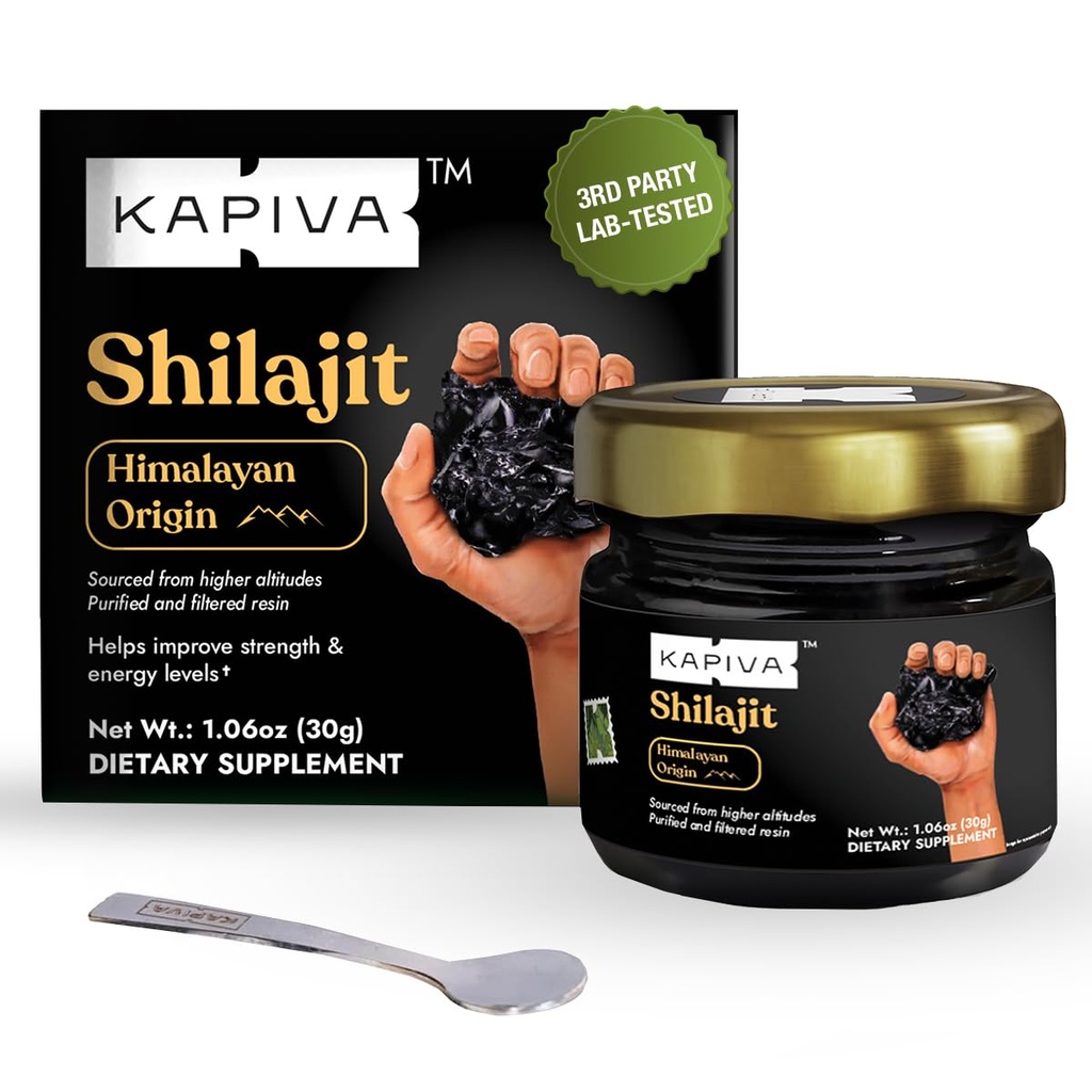 Kapiva 100% 纯喜马拉雅 Shilajit Resin(30gm), 男女高潜力 120 服务 250mg + 80 跟踪矿物, 高达 70% 富尔维酸 + 真实 + 自然能源和免疫支持