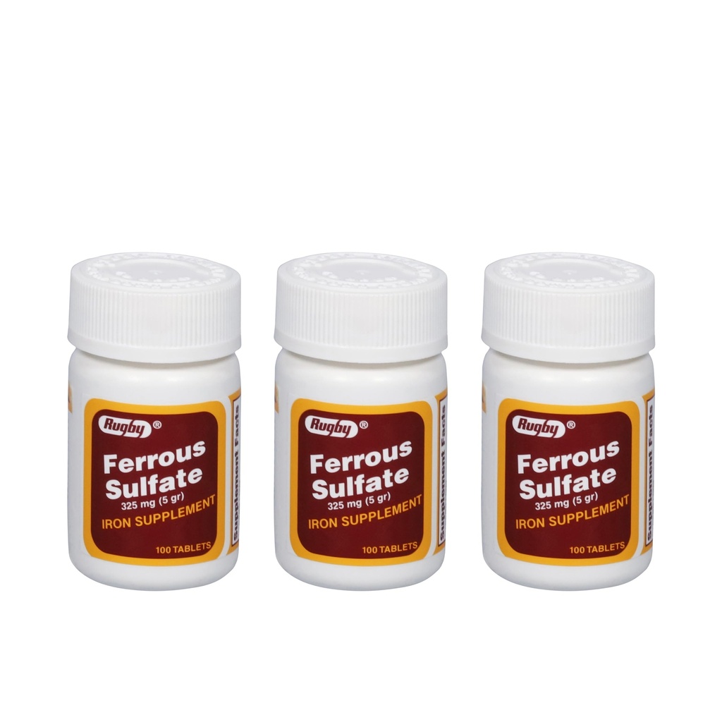 Rugby Ferrous Sulfate 325mg 平板电脑 -- -- 男女铁制补充 -- -- 100个计数(3个包)