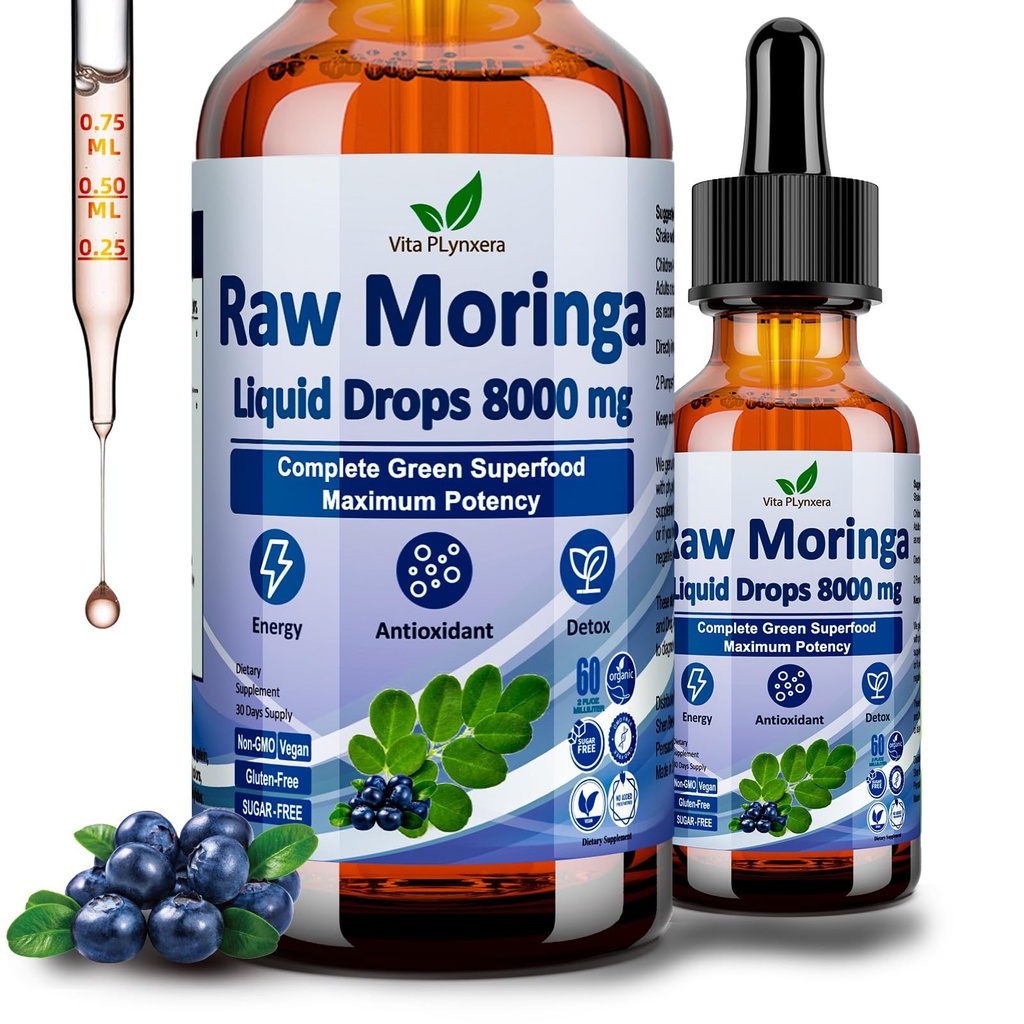 原始莫林加液滴 8000 mg,有机莫林加 Oleifera Leaf 提取法 w. 超绿色小麦草的混合物,用于抗氧化剂的大麦草, 能量和免疫, 高可能性 于Capsules粉