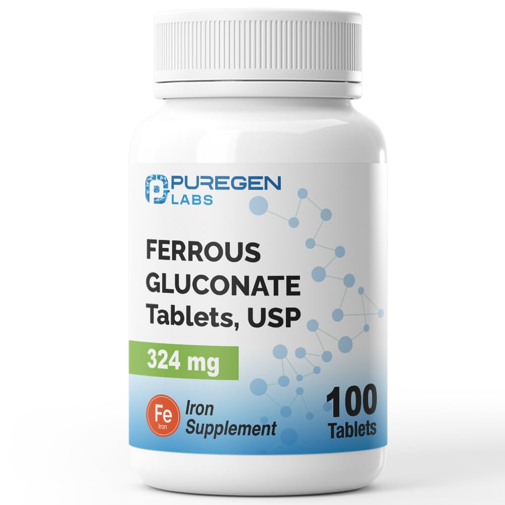 纯天然实验室 Ferrous Gluconate 324 mg [高概率]铁补充剂,胃上的温柔-100片