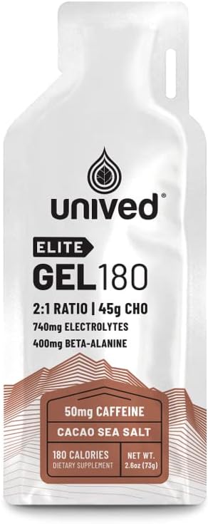 无精英Gel 180-2:1 配有 Beta Alanine 和 基本电解质的简单和复杂碳化物比率 - 用于耐力运动跑车和循环器 - 180kcal - 可可海盐 - 50mg Cafeine - Pack of 6