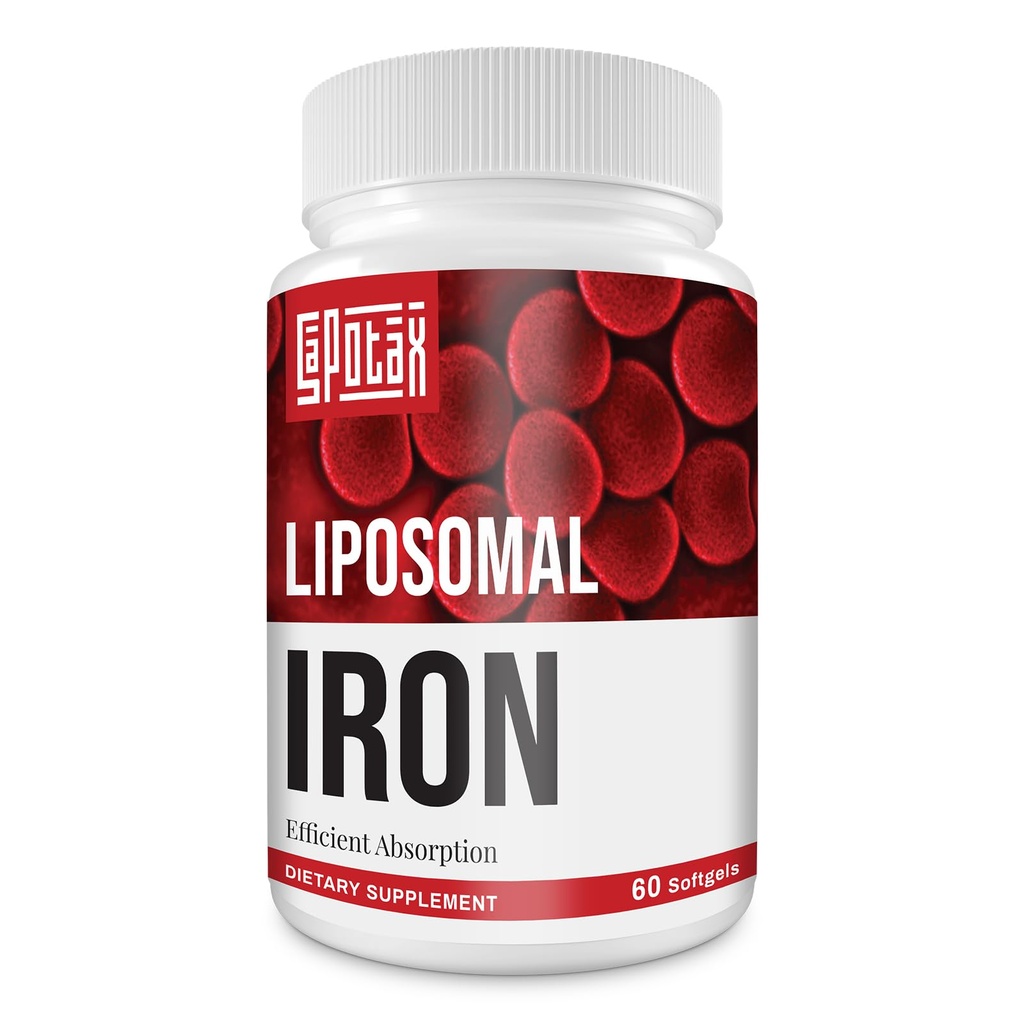 女性的Liposomal Fe铁补充剂,65毫克铁补充剂,其中Folic Acid和维生素B12用于男性,成人缺铁性每日血液和能量支持 60软胶(1瓶)