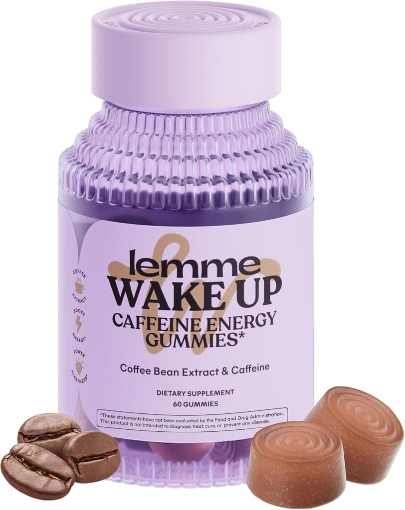 Lemme Wake Up Cafeine Energy Gummys, 80mg of Cafeine Per Service, Coffee Bean Extract, Cappuccino Flavor, Vegetarian & Gluten Free, 1个月供应量(60吨)