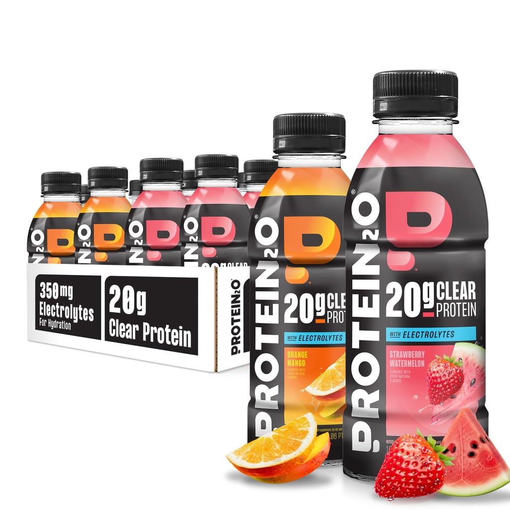 蛋白质2o 水分饮料 - 2-in-1 液清蛋白与电解质饮料 - 20g 蛋白质,维生素 B5, B6 - 工作后恢复 - 16.9 Fl Oz - 12 Counter Variety Pack