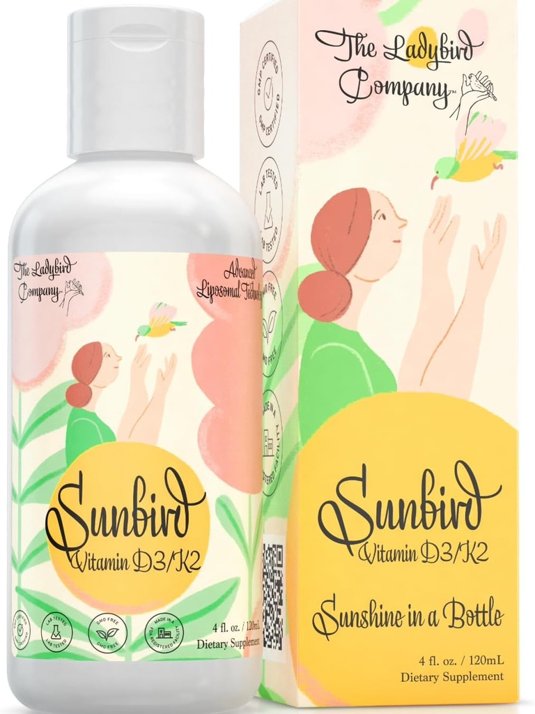 太阳鸟 Liposomal 液态维生素D 妇女 - 维生素D3和K2 更年期、生育率、怀孕和骨质健康 - 无糖、蔬菜、亚语液态维生素D3 配K2,美国制造