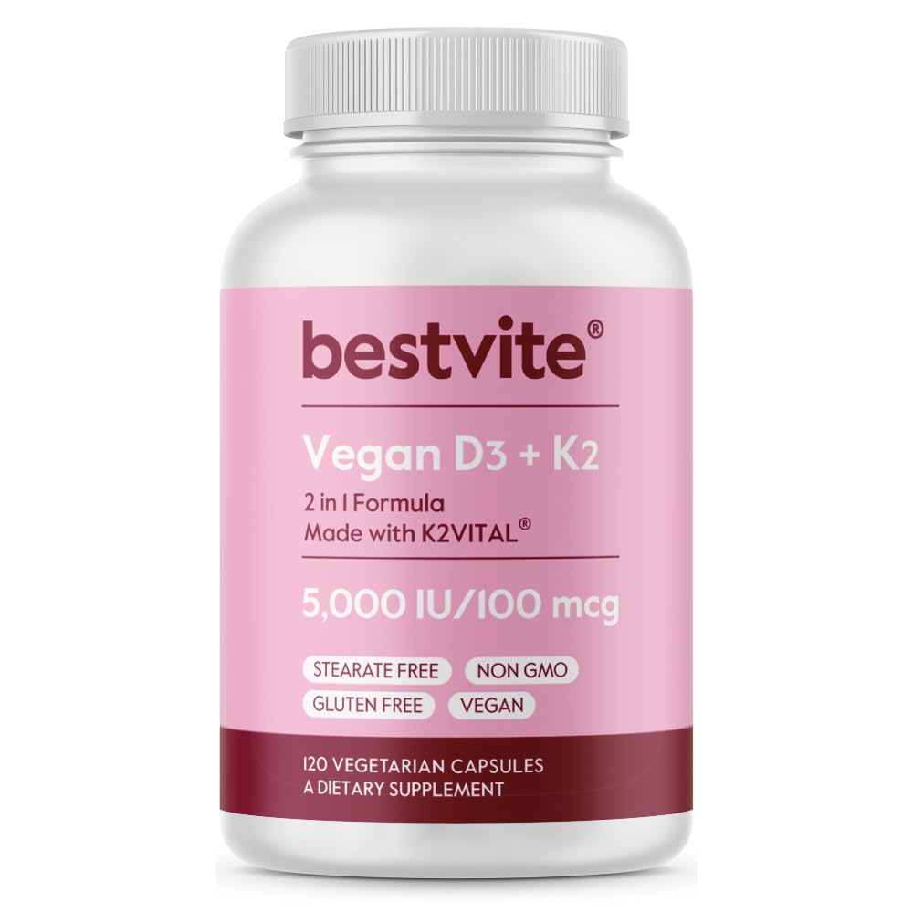 BestVITE Vegan 维生素 D35,000 IU + 维生素 K2 100 mcg 作为 MK-7 (120 植物卡普勒斯) - 无 Stearates - Vegan - 非 GMO - Gluten Free