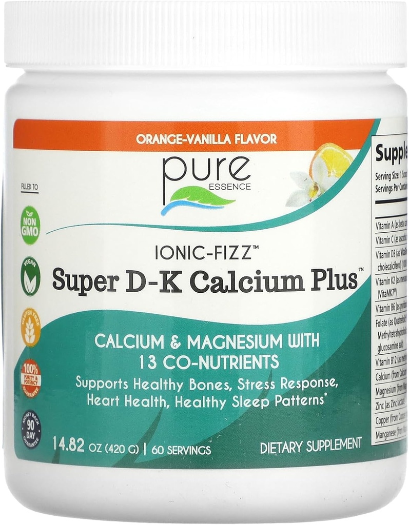 ionic Fizz Super D-K Calcium Plus by pure Essence - 配属外镁,维生素D3,维生素K2 - 橙香草 - 14.82oz