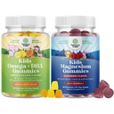 Omega DHA Gummys for Kids - Fatty Acids Omega 3 6 9 配以维生素C用于大脑,豁免和视觉以及Kids Magnesium Gummys - Mag Citrate for Nerve Health Muscles 和健康心脏支持