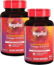 MegaRed 350mg Omega 3 配有 EPA/DHA, Astaxanthin & Phospolipids, 无鱼油后味支持心脏,脑,关节和眼部健康,120 软胶伯爵(2包)