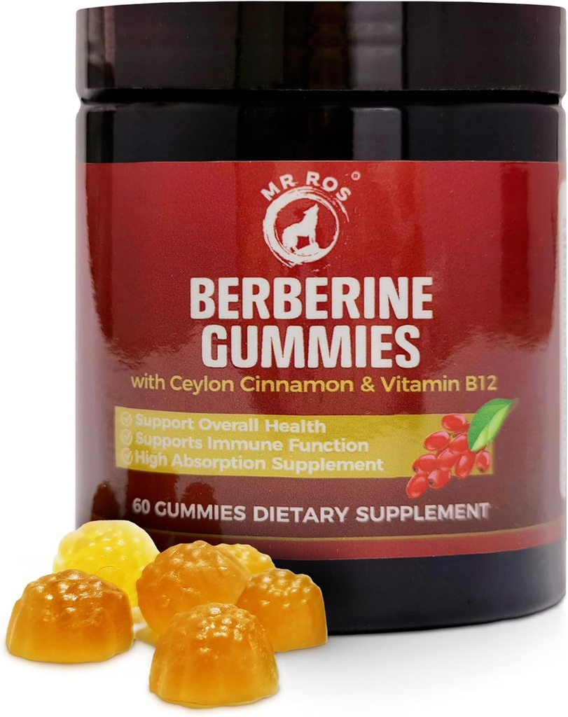 Premium Berberine Gummys 1500mg - 无糖代谢支持 锡兰桂、铬、镁、锌和B12-60