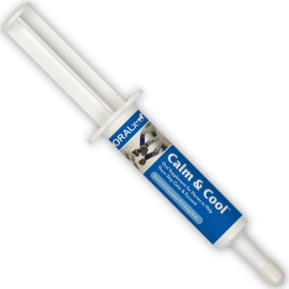 Oralx Calm and Cool for Horses. Calming Paste Formulated with L-Tryptophan & Herbal Extracts. Helps Maintain Calm, Focused Composure During Events & Transport. Easy-Dose Syringe. Made in USA