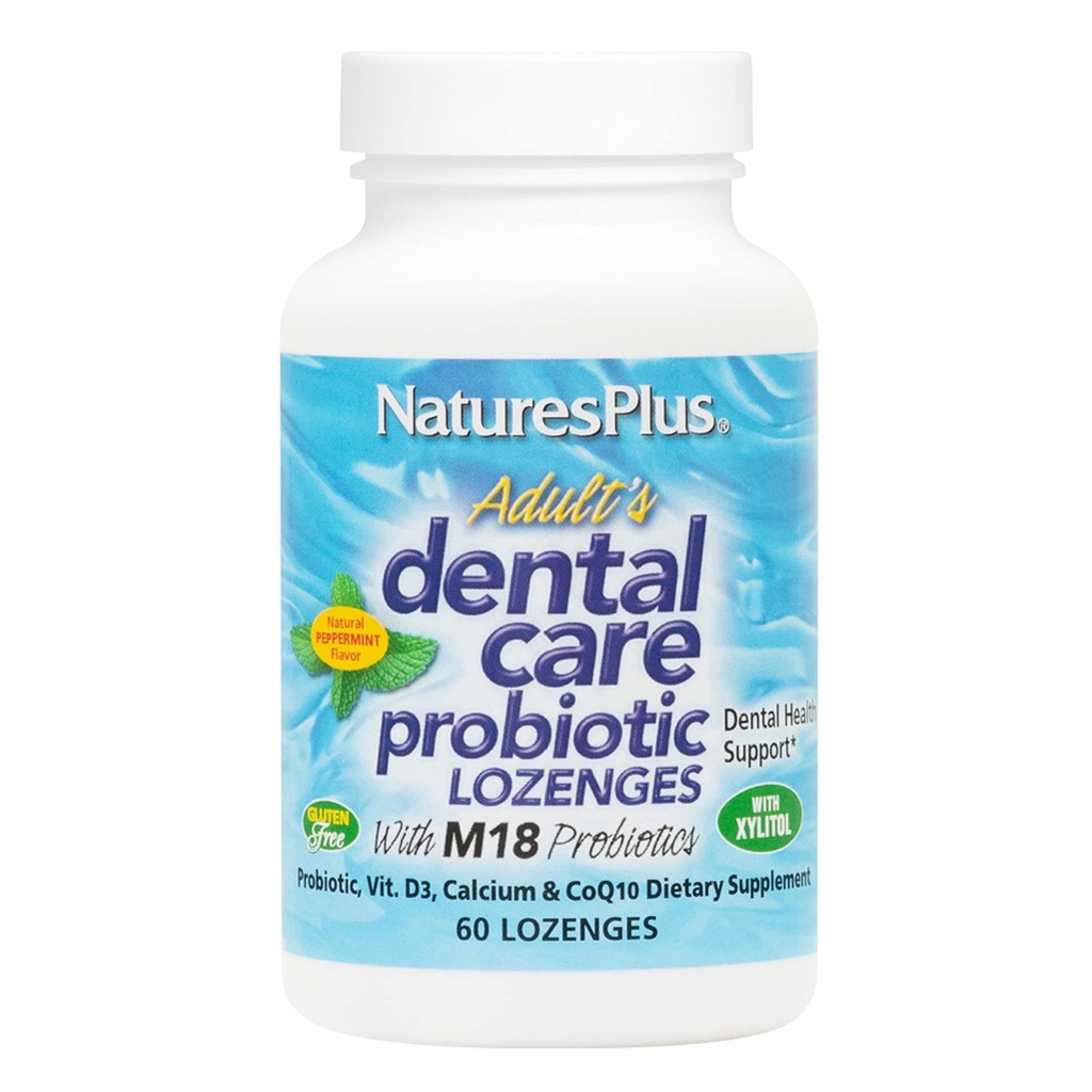 Natures Plus 成人口腔护理 Probiotic - 牙齿和口腔保健补充剂 - Peppermint Flavor - 60名植物学家Lozenges(30名服务者)