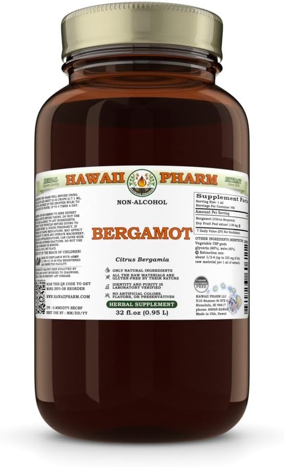Bergamot (Citrus Bergamia) 干果 Peel Glycerite, 夏威夷制造,全天然, Vegan, 试验无酒精液体提取 - 32 f.oz