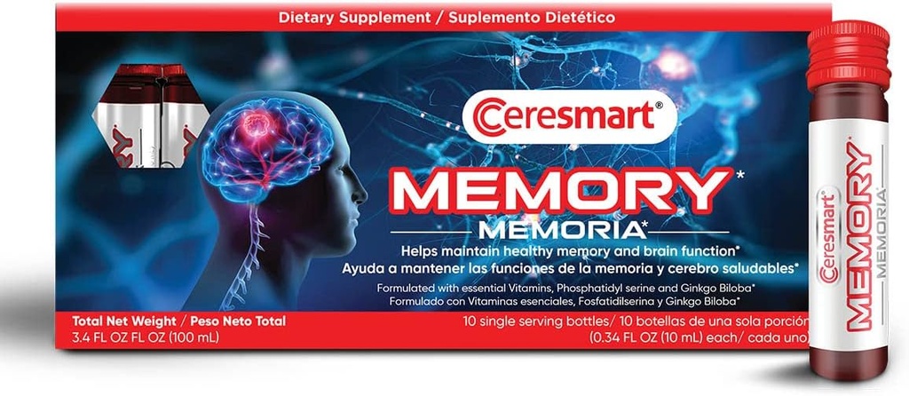 Ceresmart memory Supplement for Brain – 10 Pack Brain Boost Shots – 与银子比洛巴,维他命 – 记忆和焦点,正常脑功能的大脑补编 – 可饮记忆补编