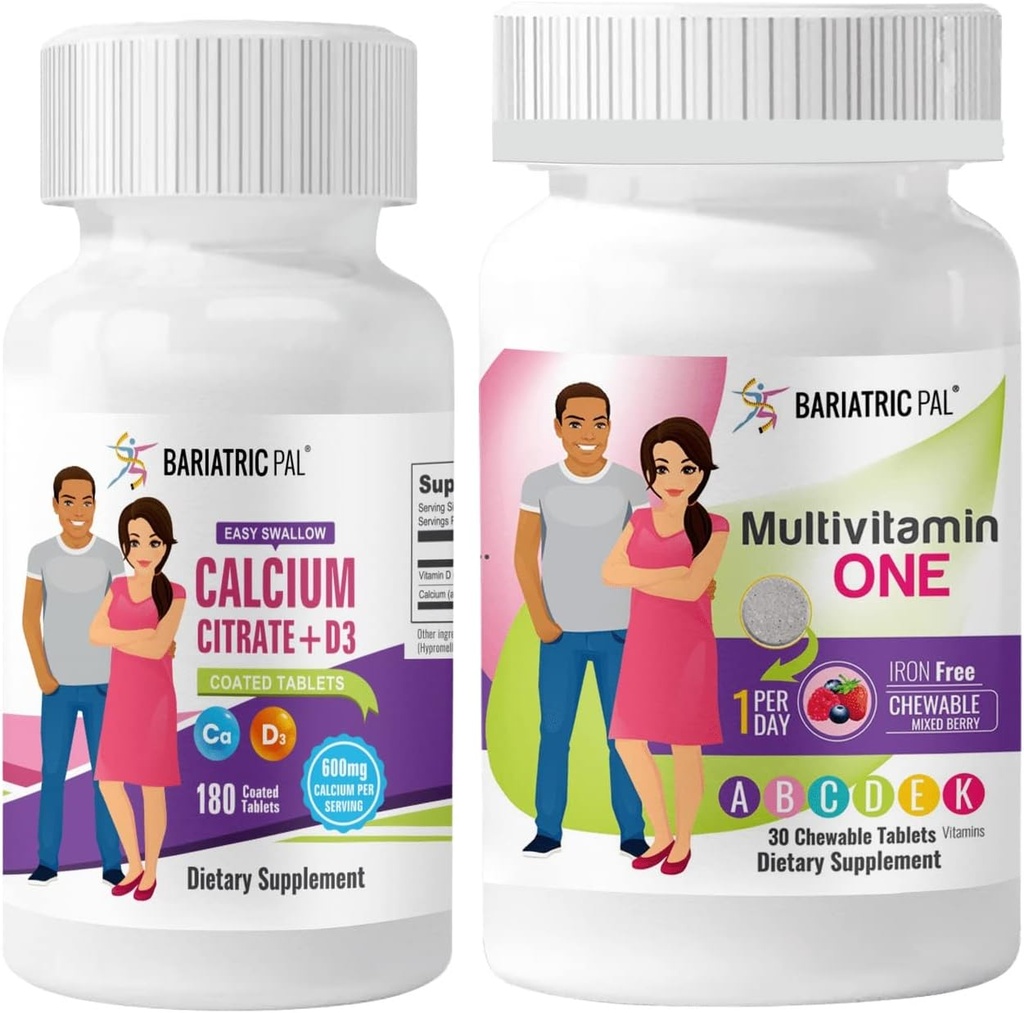 BariatricPal 30天Bariatric Vitamin Bundle 多维特敏 每天1个! 无铁 Chewable - 混合莓易燕子钙 Citrate(600mg)和D3 合肥片