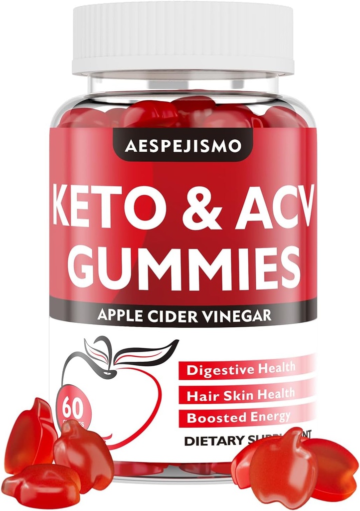 Keto ACV Gummys - Apple Cider Vinegar Gummys 配有 B12 能源与健康, 1500mg, 支持 Ketosis, 面向女性与男性, Vegan, Gluten-Free, 60 Gummys