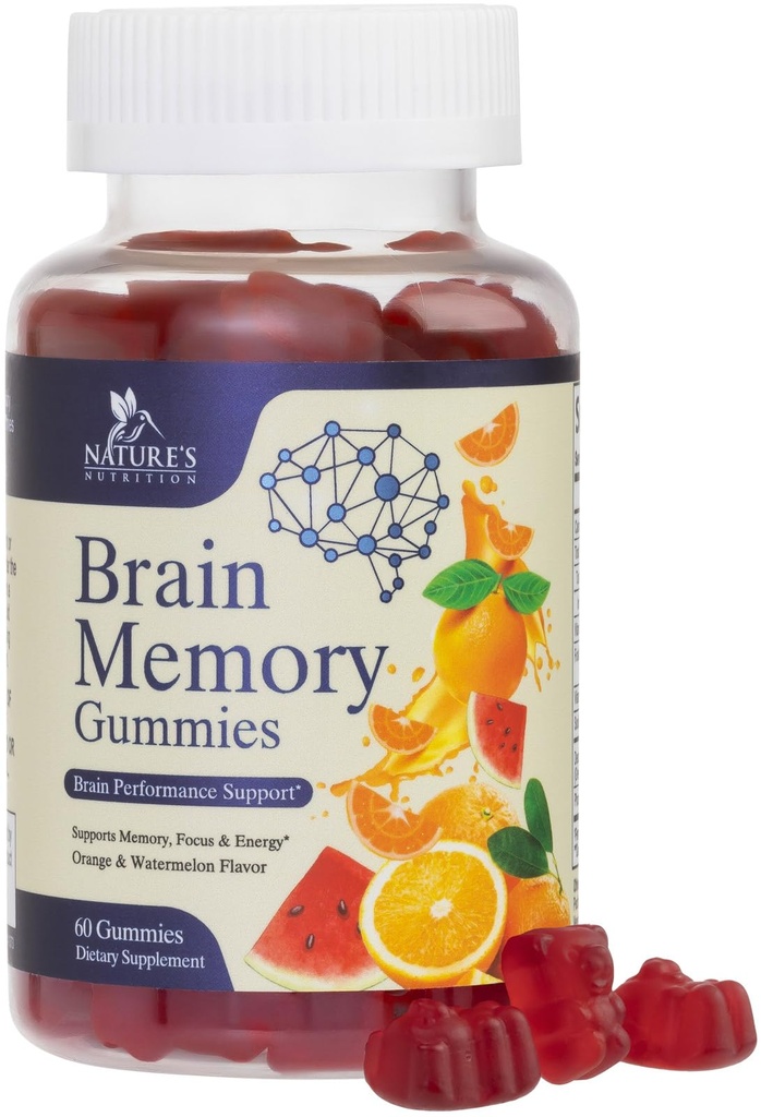 大脑补充剂 记忆,焦点,浓度 - 脑Gummy 维生素+ 诺特罗普(英语:Brain Gummy), Phosphatidylserine, B6 & B12, 咖啡因自由诺特罗比, 明亮支持补充剂 - 60 Gummys