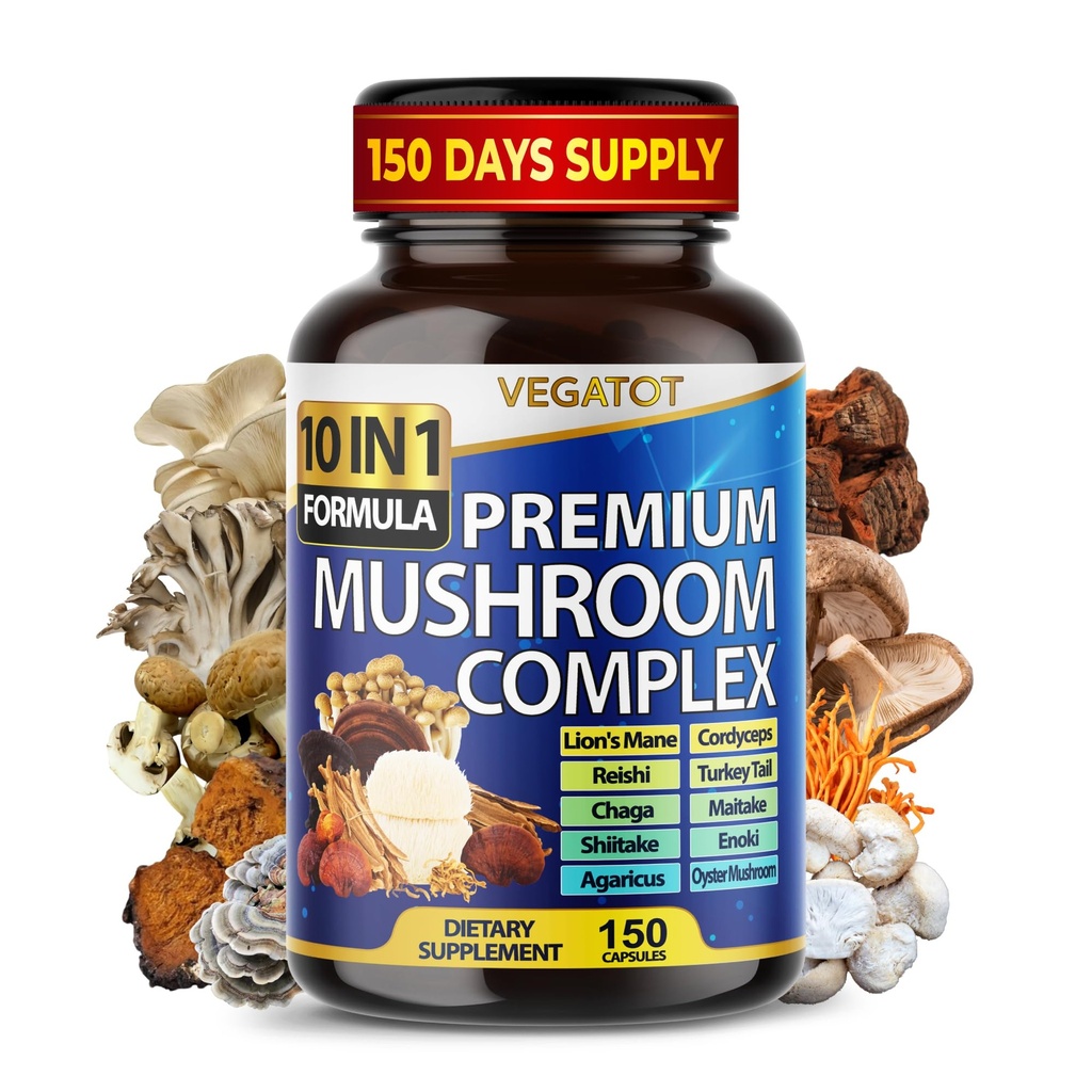 1 高强度蘑菇补充品 10 in 1 高强度蘑菇补充品 - Lions Mane, Cordyceps, Reishi - 记忆和焦点大脑补充品 ** 5-Month Supply