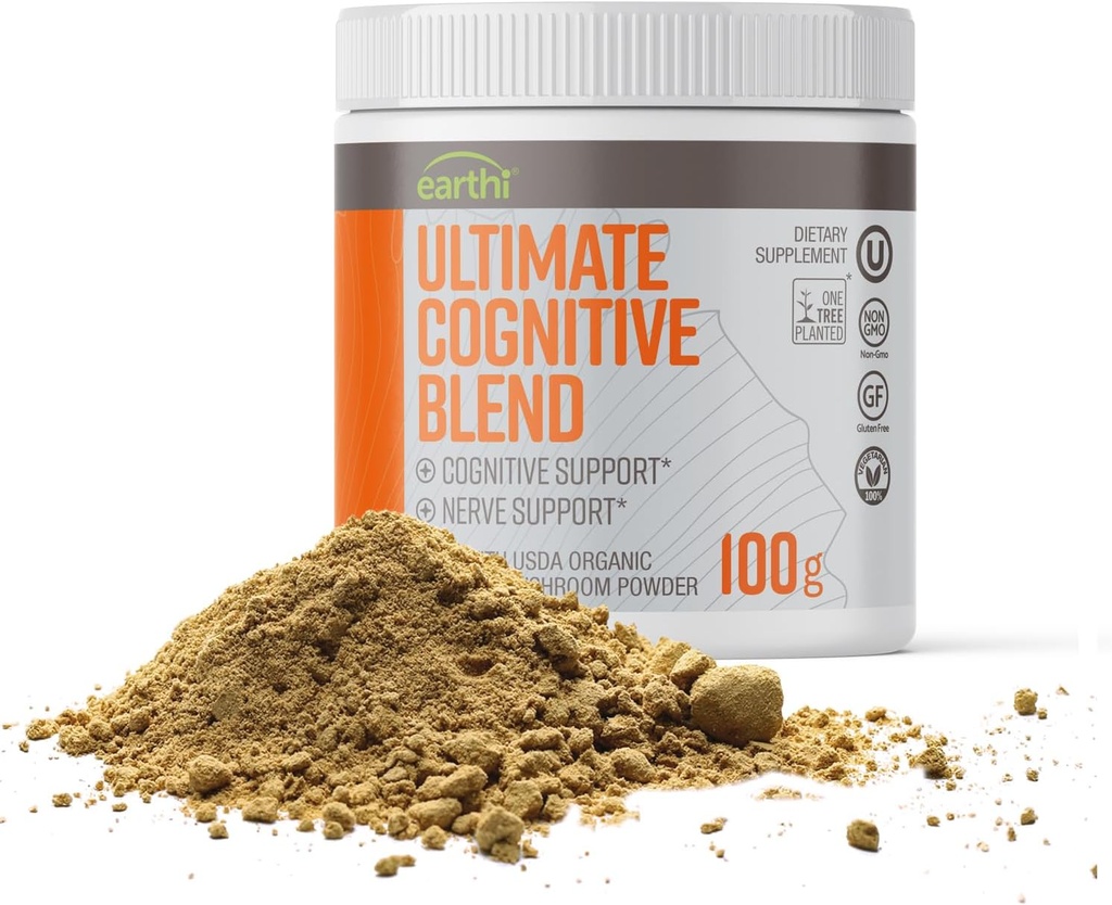 终极蘑菇补充,有机狮子的Mane粉末用于认知功能,Mood,Immune & Wellness Support,Flavorless and Odorless, 100g