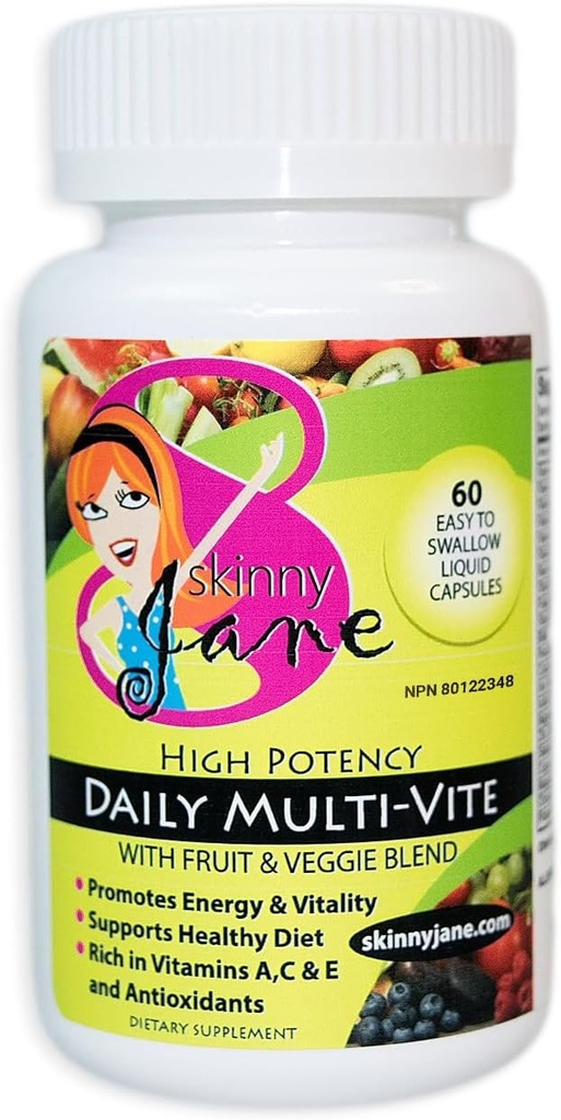 Skinny Jane Daily Multi Vitamin for Women – 支持能源,健康,和头发,皮肤,钉子 – 独特的水果和蔬菜混合剂 – 60 Easy to Wallow Liquid Capsules