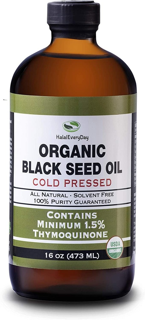 有机黑籽油 -- -- USDA认证的冷压玻璃瓶超过1.5%Thymoquinone 3X强度 土耳其黑Cumin Nigella Sativa非GMO 100%纯黑籽油(2X16瓶)