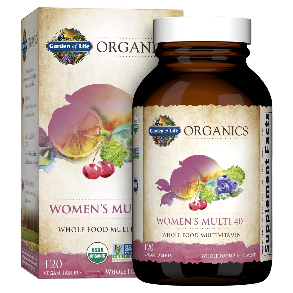 妇女生活花园 多种维生素 40+, 有机体 妇女维生素, 荷尔蒙和乳房健康支持 Blend, Vegan, 120平板