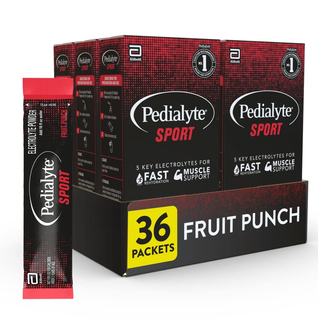 Pedialyte Sport 电解质粉,快速水解 5 键电解质用于肌肉支持 在运动前,期间,和之后,水果扑克,0.49 Oz Sachets 6 Count (Pack of 6)