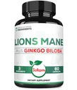 Lions Mane with Ginkgo Biloba Supplement - 60 Capsules - 精神安定、脑健康、免疫系统与焦点的超强力量 - 无糖、非GMO