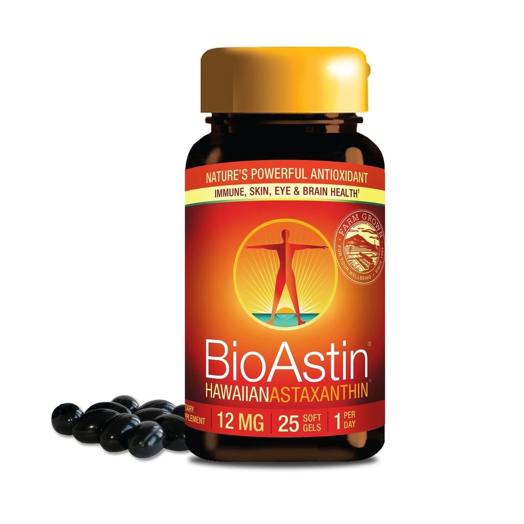 Nutrex Hawaii BioAstin 夏威夷 Astaxanthin - 12mg, 25 Softgels - 农场-Direct Premium 抗氧化剂补充剂 支持眼,皮肤,联合和免疫系统 健康 - 非GMO和无胶体