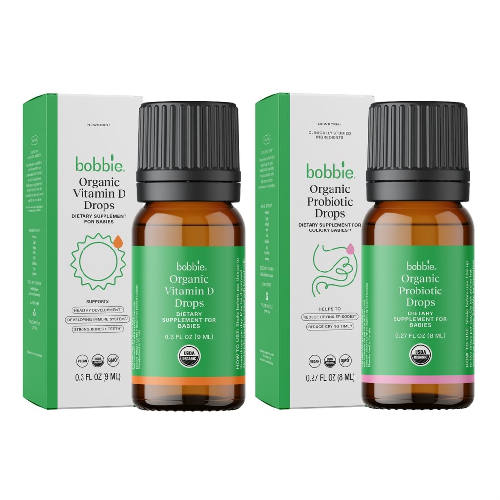 Bobbie 有机婴儿维生素D和亲生药丸、日用液体补充剂、牙齿、骨骼和新生儿和婴儿的消化健康支助、维根、婴儿友好公式