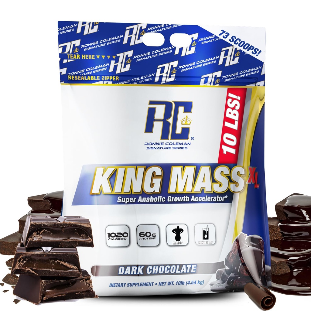 Ronnie Coleman 签名系列 King Mass XL Mass Gainer 蛋白粉 – 暗巧克力重量增益器 含60g蛋白,180g Carbohydrates,1000+ Calories, Creatine & Glutamine – 10英镑