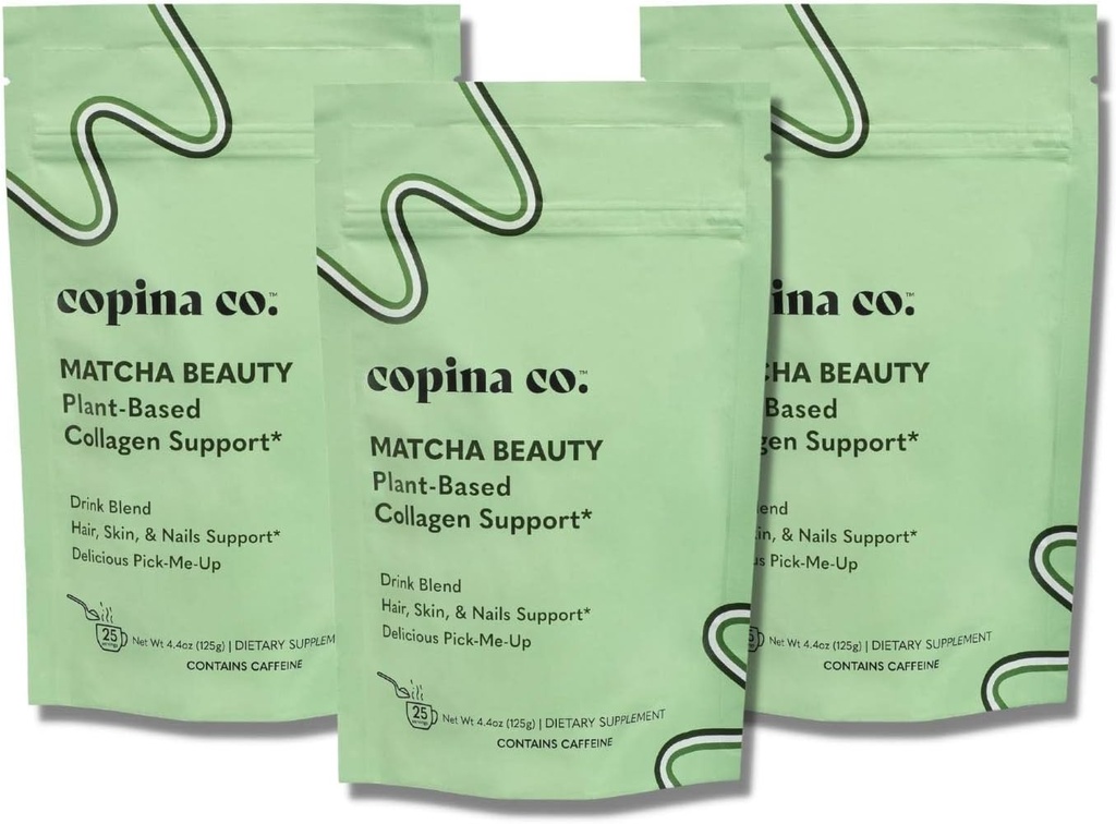 Copina Co. Matcha Beauty Vegan Collagen Booster 饮料混合剂:植物基Collagen 支持平滑饮用 Vegan Creamy Bliend QQ Matcha Flavor 3 Bags - 每袋25个服务