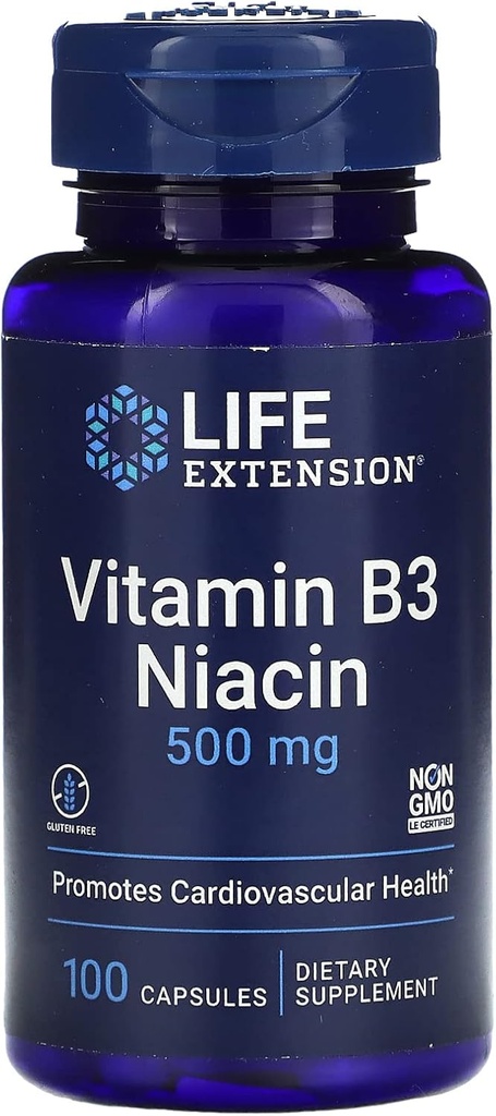 生命延长维生素B3 Niacin,500毫克,100卡普勒
