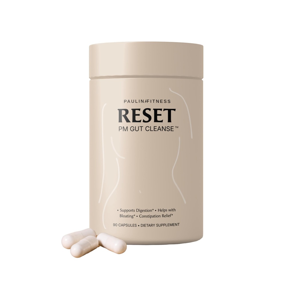 Paulina FITNESS 重置过夜消化援助, Bloating Relief, & Gut Health Supplement + 自然解毒和消化清洁 支持重量管理和Relieve Constips → 90 Capsules