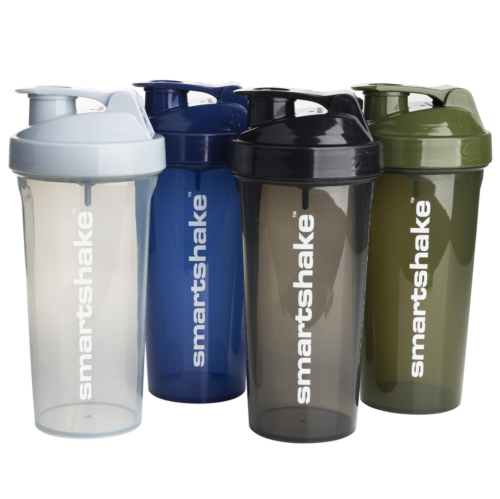 Smartshake Lite 4-Pack 蛋白质沙克瓶800 ml → 27 oz - 防滑螺丝-on Lid - BPA Free - Unisex - Mist Gray, Army Green, Black, Navy Blue (英语).