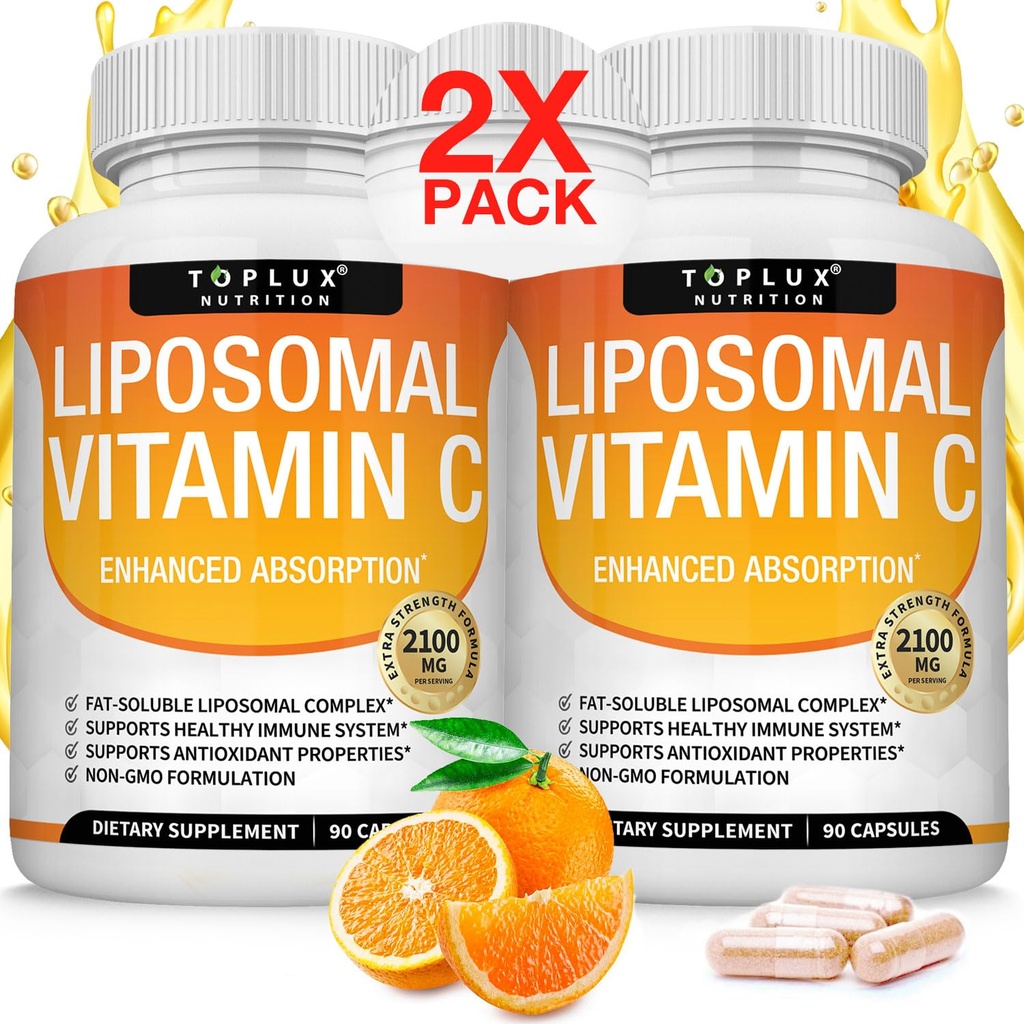 Liposomal Vitamin C 2100mg 高吸附性脂肪溶解性VIT C - 免疫支持Collagen 助推剂 防御和强抗氧化剂 MCT 石油和葵花莱辛酸 丙醇酸 维冈非GMO