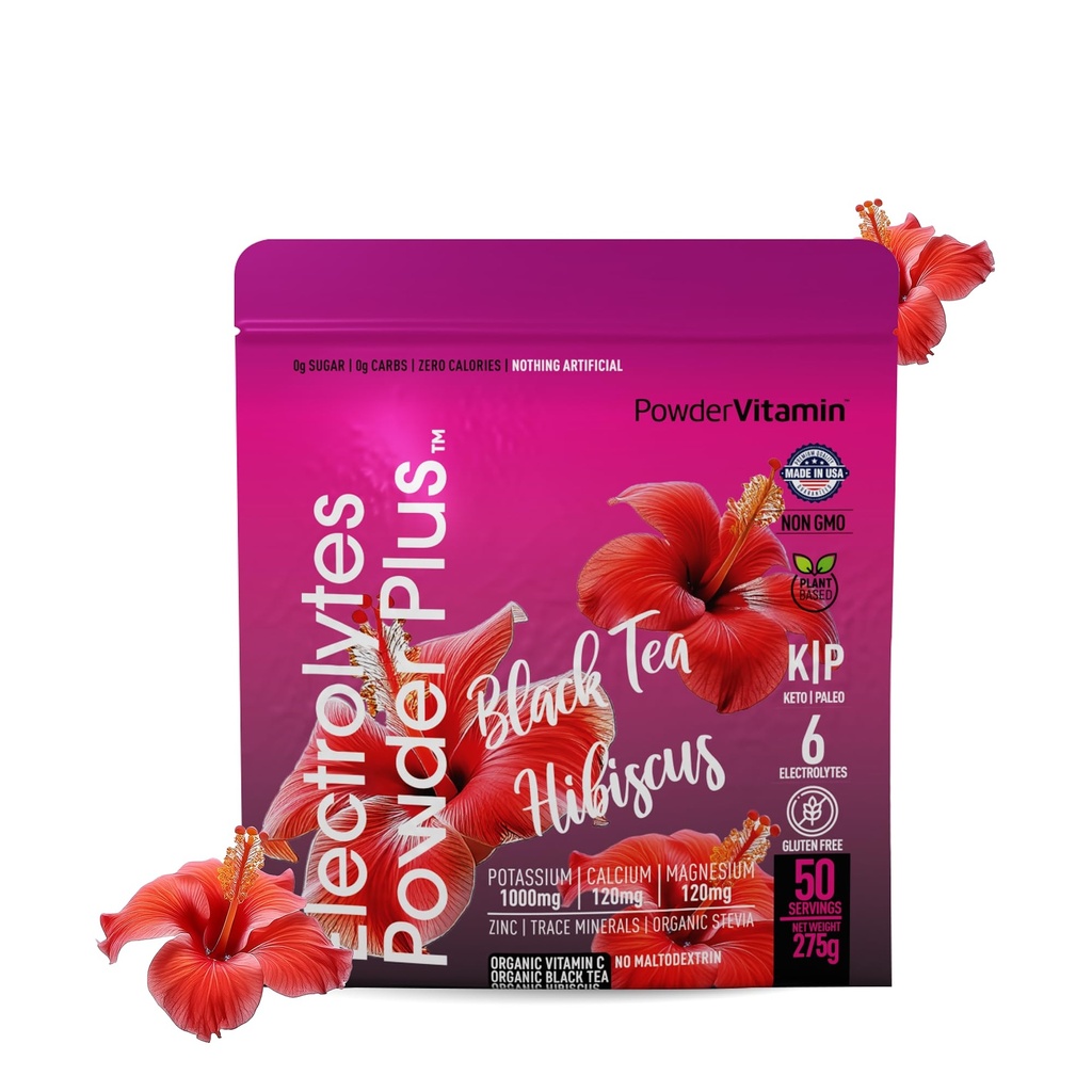 粉末维生素加电解剂 粉末加电解剂 黑茶 Hibiscus 电解剂 Keto,无糖,平克喜马拉雅盐 1100mg 钾,120mg 钙,120mg 镁,水化粉