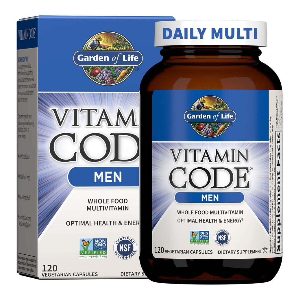 生命花园 维生素代号 男性全食 多维生素 - 120 Capsules, 男性维生素, 水果和蔬菜混合剂以及能源,心脏,前列腺健康, 蔬菜男多维生素