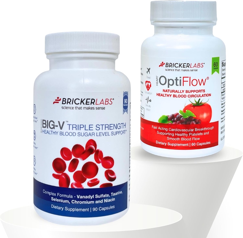 Bricker Labs 平衡与流水 Duo:血液流和糖支持:大V三强 Vanadyl 硫酸盐和OptiFlow血流补充