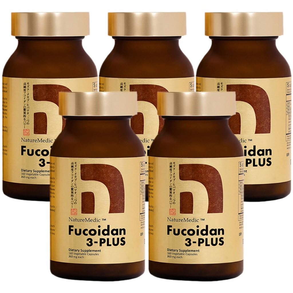 Fucoidan 3-Plus Brown Seawed 豁免补编,配有日本制造的三种高纯度Fucoidan有机物Mekabu Fucus Mozuku Agaricus(Vegetable Capsule,5瓶)