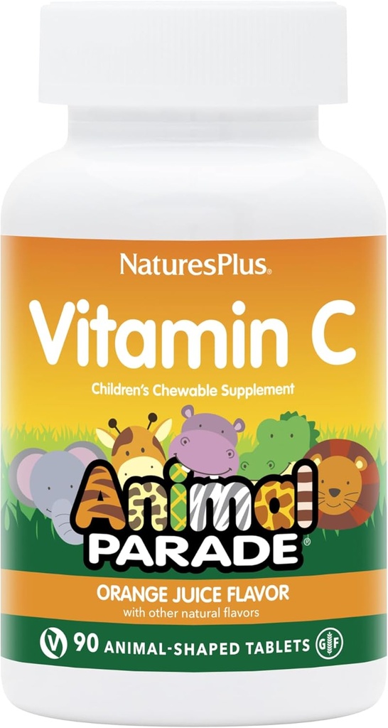 Natus Plus 动物 维他命 C 儿童烹饪 - 天然橙汁 Flavor - 90 动物形状片,包装 4 - Vegan, 蔬菜, Gluten Free - 180 总服务