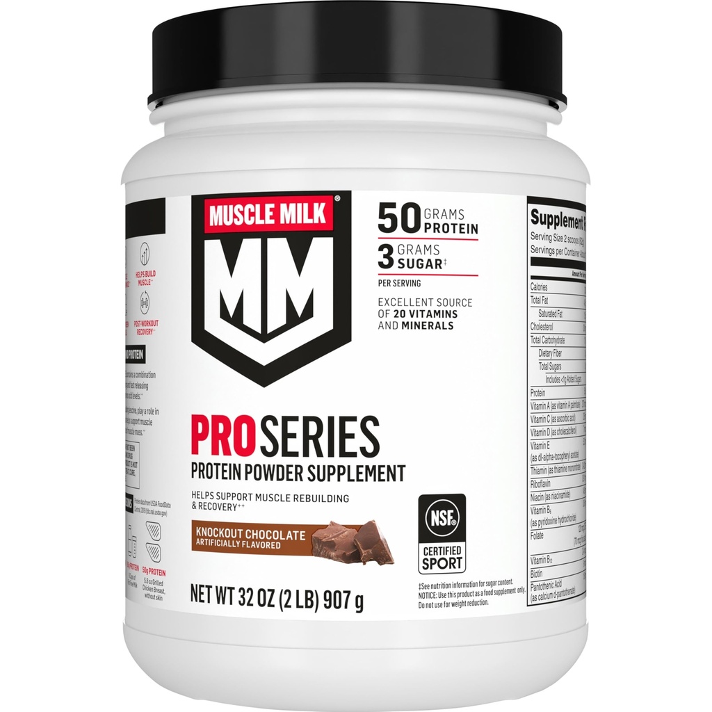 肌肉牛奶 Pro系列 蛋白粉补充剂, Knockout巧克力 2, 英镑, 11  services, 50g 蛋白质, 3g 糖, 20 维生素和矿物, NSF 体育, 工作恢复, 包装 May Vary