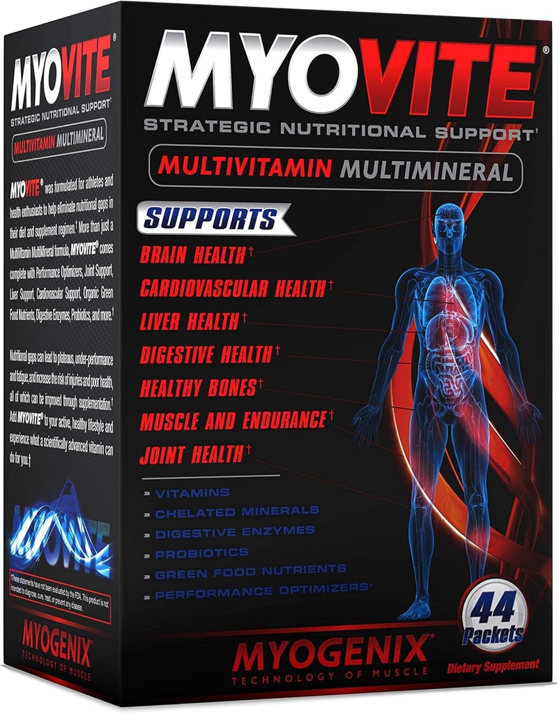 Myogenix Myovite Multivitamins for Athletes - 男女运动员高性能维生素,每日维生素促进最佳营养,肌肉功能和一般健康,每盒44包