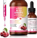 维生素B12,5000 mcg 液滴 所有天然植物超食品 健康能源 大脑助推器 Neuron 支持神经系统 自然能源 Mood 记忆 60ml Net Wt Cherry Flavor