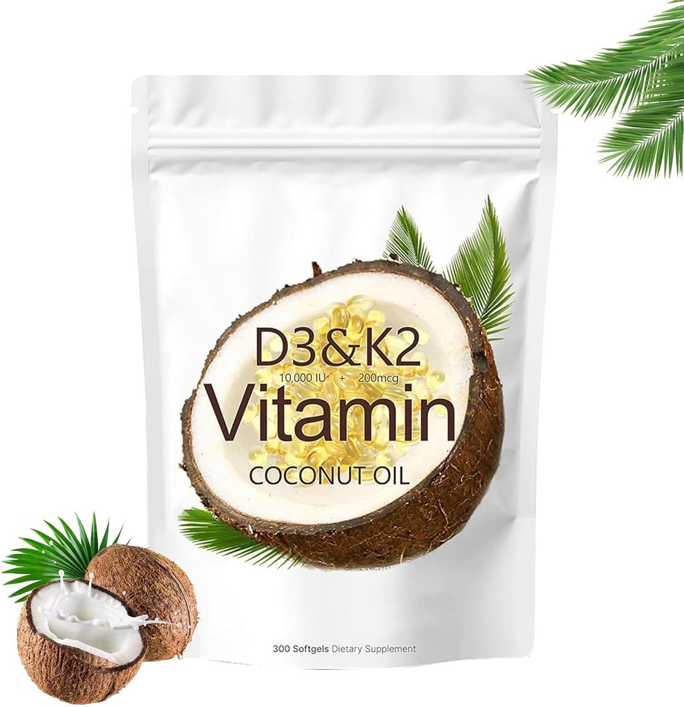 维生素D3 K2 补充软胶,1000 IU D3 + 200 mcg K2, Non-GMO, Gluten Free, Soy Free, 300 Count