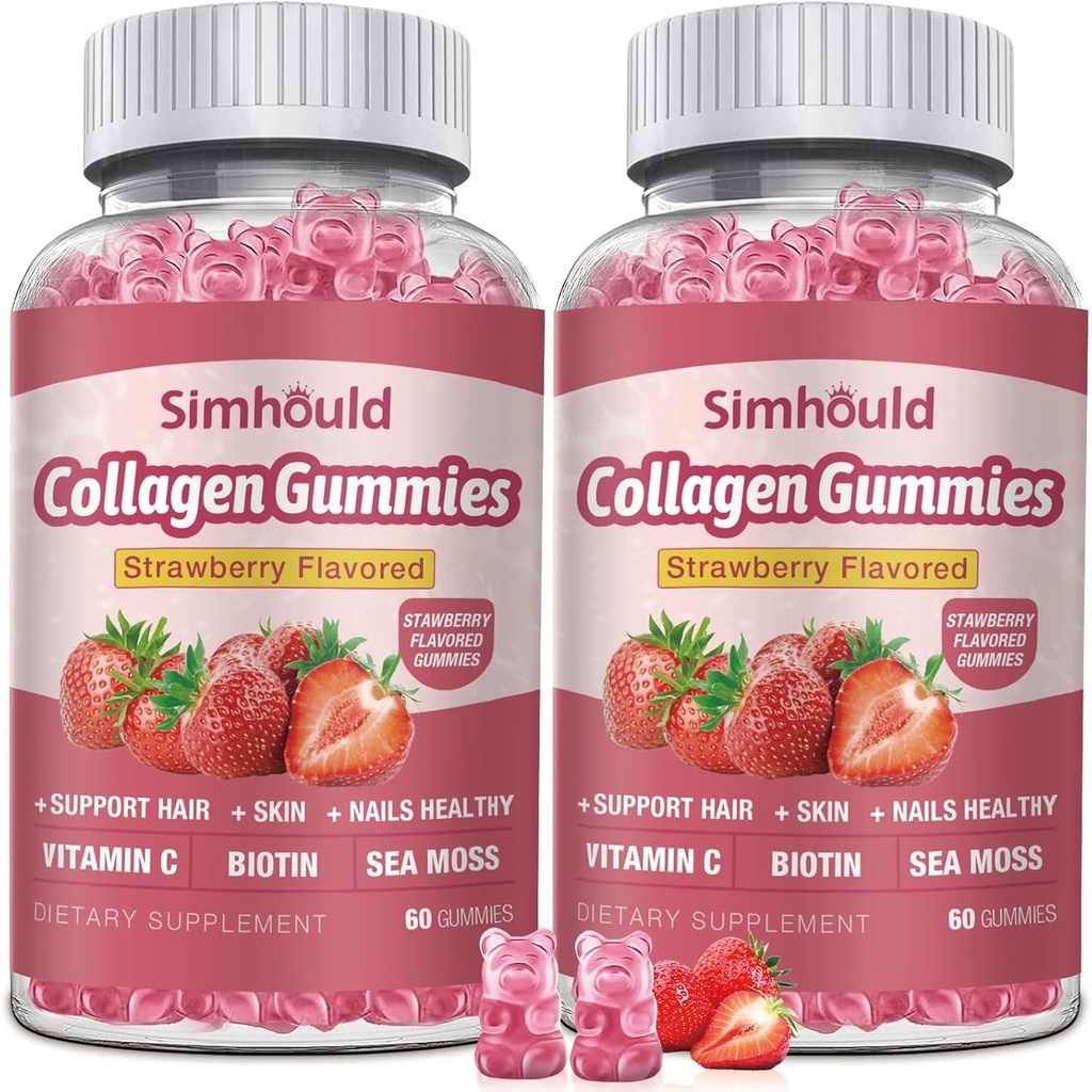 2 Packs Vegan 2500Mg Collagen Gummys for Women Antiging, Skin, Hair Nails, Collagen Type 1 and 3, Biotin, Sea Moss for Men - 无糖, Non-GMO, 120 Collagen 补充 Gummys